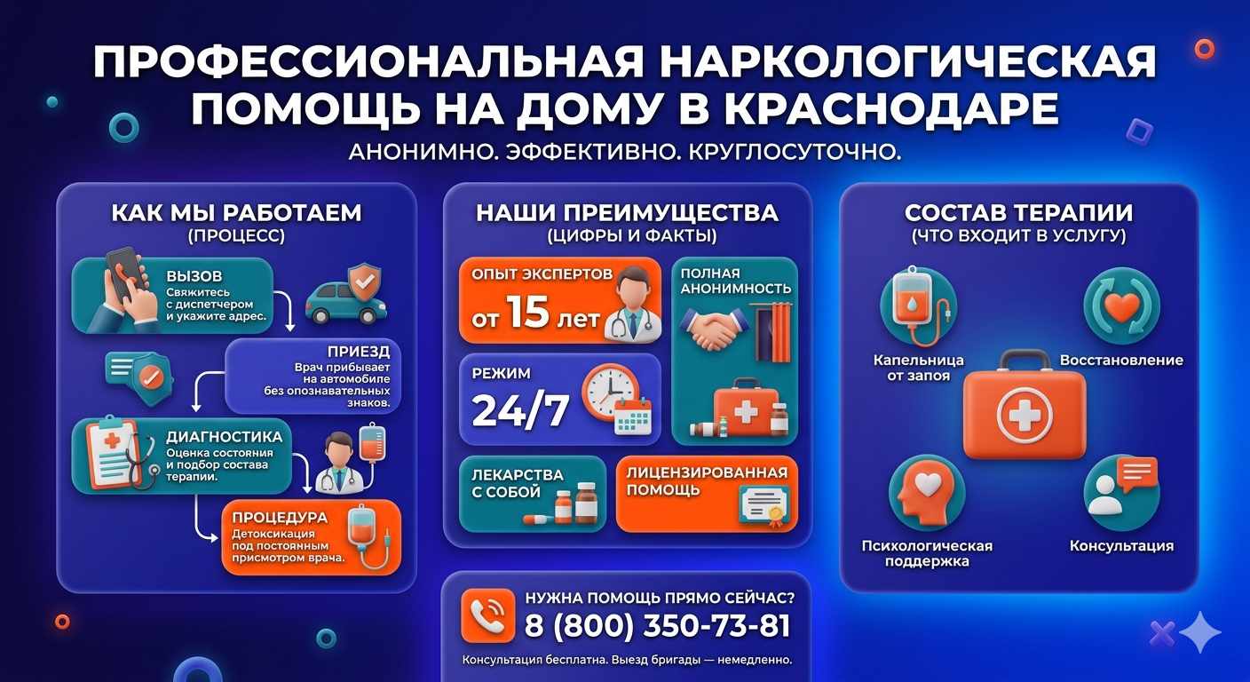 Инфографика о принципах лечения алкоголизма на дому в Беломорске: этапы вызова нарколога, преимущества анонимной детоксикации и состав медицинской помощи.